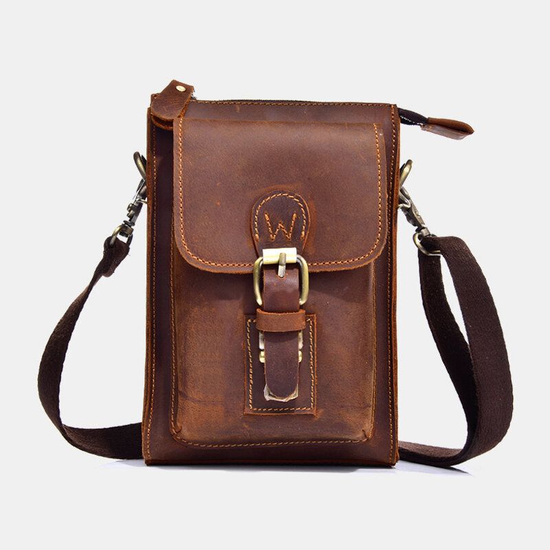 Män Äkta Läder Vintage Multifunktionell Crossbody-väska Slitstark Bältesögla Midja Daglig Bältesväska