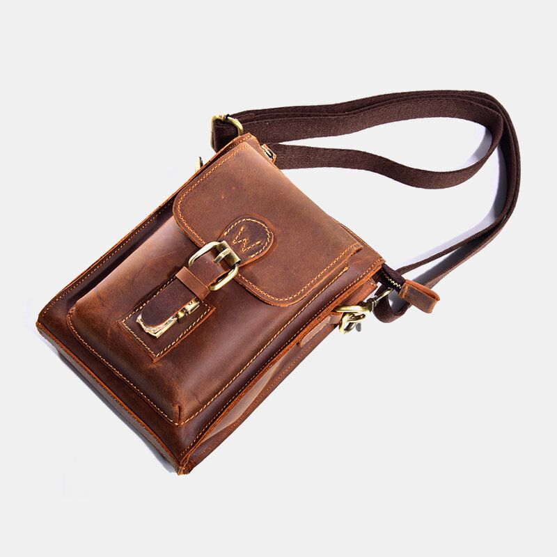 Män Äkta Läder Vintage Multifunktionell Crossbody-väska Slitstark Bältesögla Midja Daglig Bältesväska