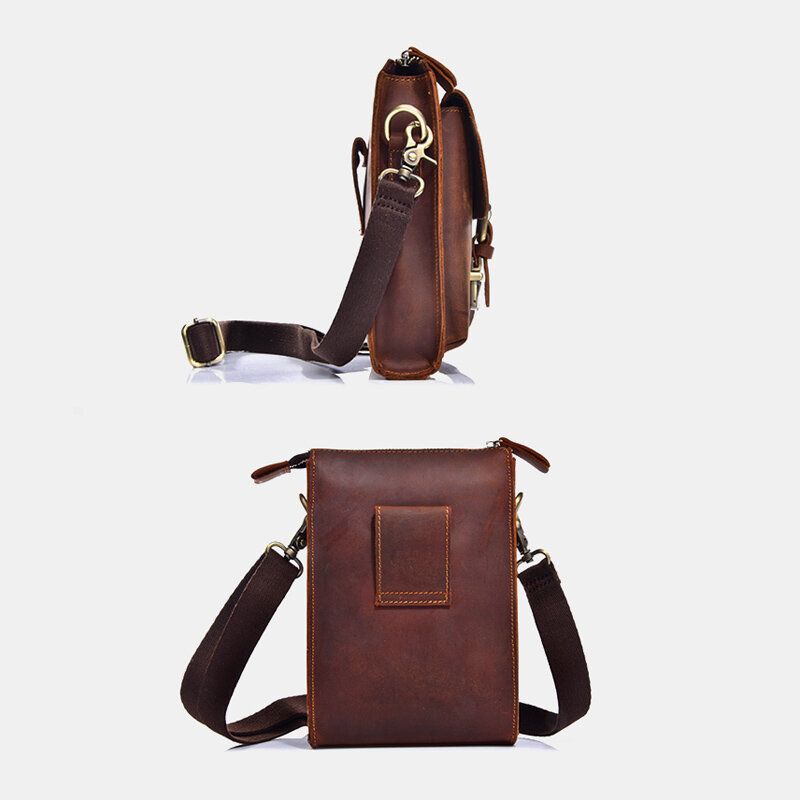 Män Äkta Läder Vintage Multifunktionell Crossbody-väska Slitstark Bältesögla Midja Daglig Bältesväska