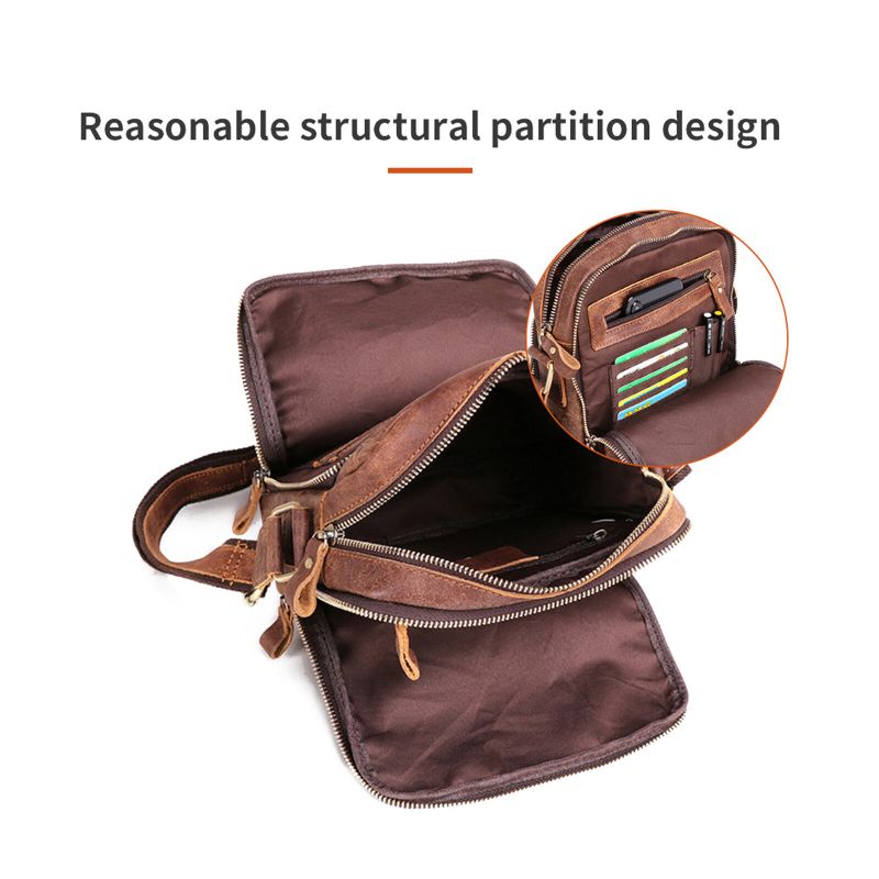 Män Äkta Läder Vintage Stor Kapacitet Slitstark Crossbody-väska Invändigt Fack Casual Business-väska