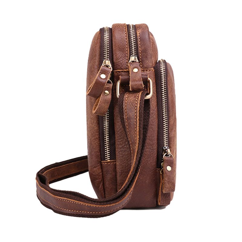 Män Äkta Läder Vintage Stor Kapacitet Slitstark Crossbody-väska Invändigt Fack Casual Business-väska