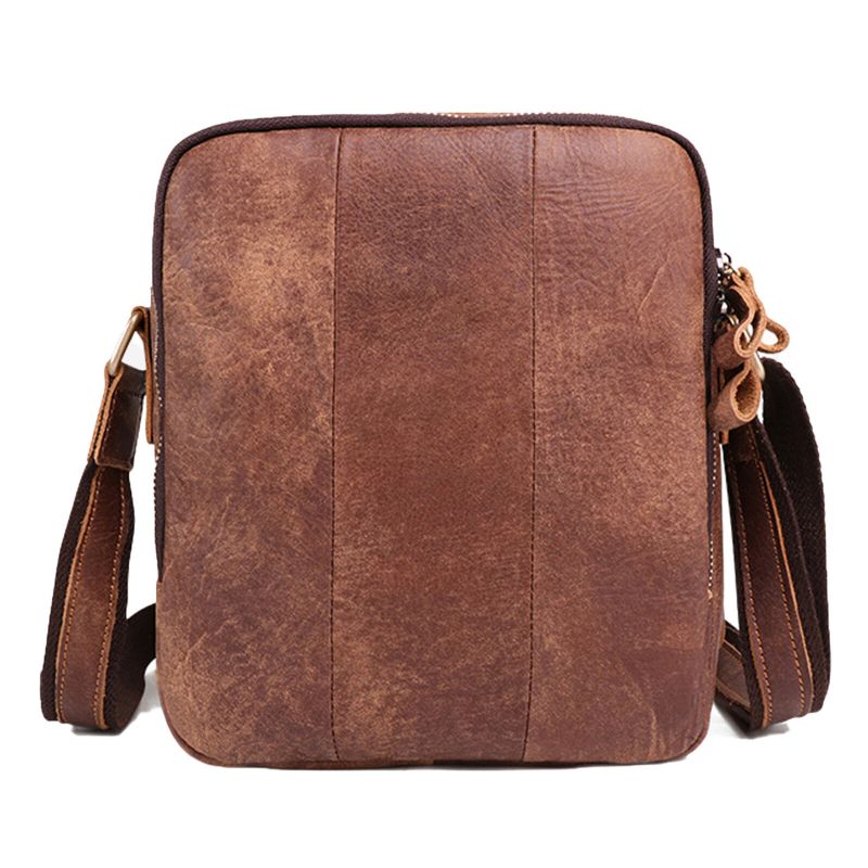 Män Äkta Läder Vintage Stor Kapacitet Slitstark Crossbody-väska Invändigt Fack Casual Business-väska