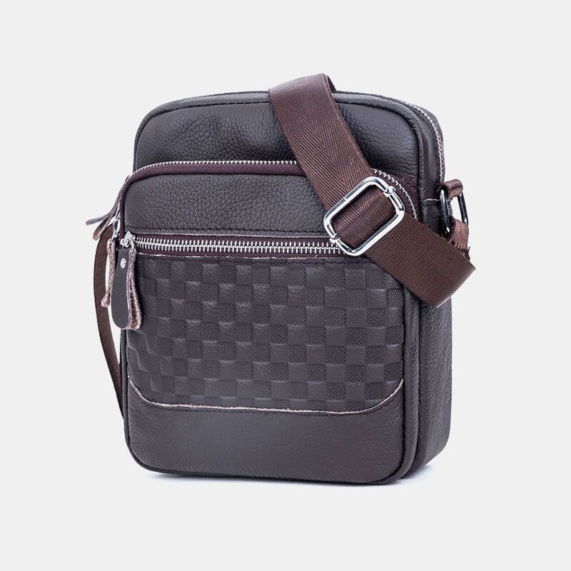 Män Äkta Läder Weave Vattentät Multifunktion Multi-lager Crossbody Bag Axelväska