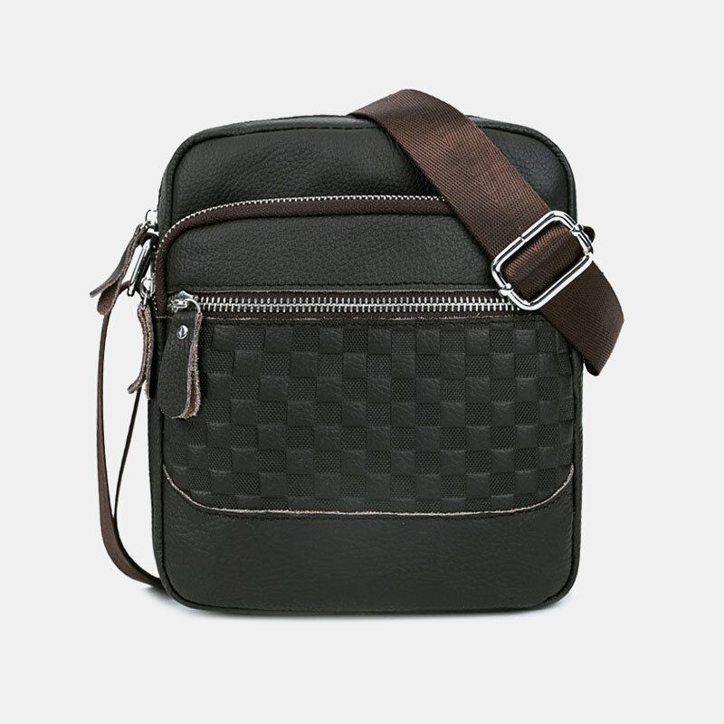 Män Äkta Läder Weave Vattentät Multifunktion Multi-lager Crossbody Bag Axelväska