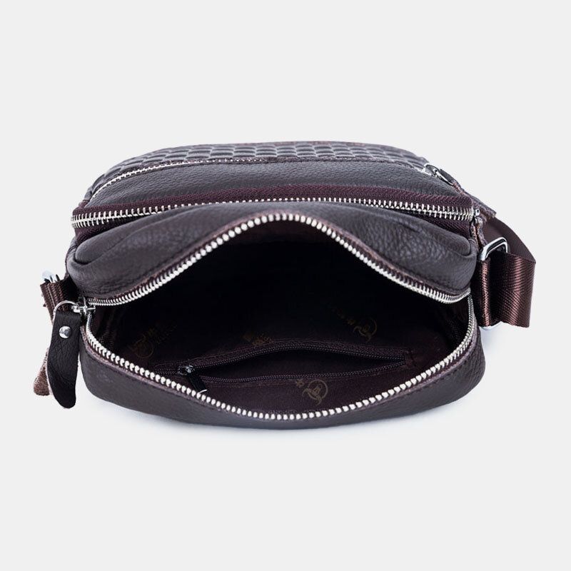 Män Äkta Läder Weave Vattentät Multifunktion Multi-lager Crossbody Bag Axelväska