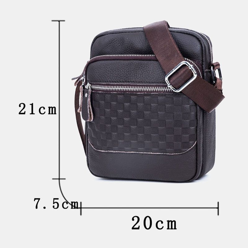 Män Äkta Läder Weave Vattentät Multifunktion Multi-lager Crossbody Bag Axelväska