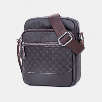 Män Äkta Läder Weave Vattentät Multifunktion Multi-lager Crossbody Bag Axelväska