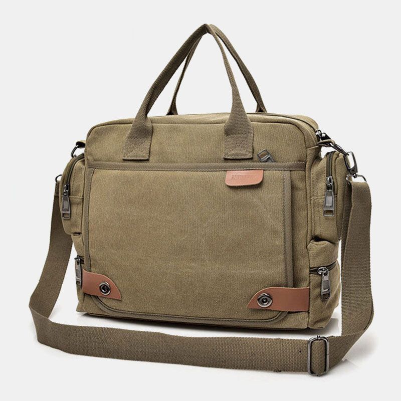 Män Canvas Stor Kapacitet Flerfickor Casual 133 Tums Bärbar Datorväska Crossbody-väskor Axelväska Portfölj