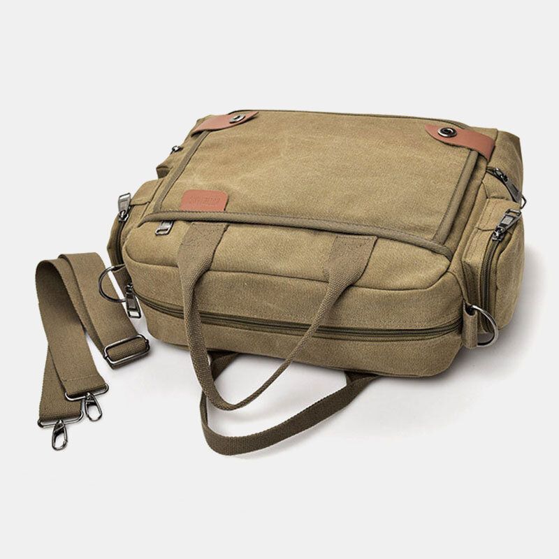 Män Canvas Stor Kapacitet Flerfickor Casual 133 Tums Bärbar Datorväska Crossbody-väskor Axelväska Portfölj