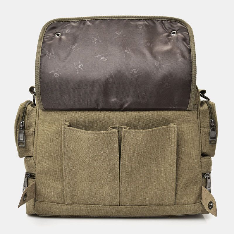 Män Canvas Stor Kapacitet Flerfickor Casual 133 Tums Bärbar Datorväska Crossbody-väskor Axelväska Portfölj