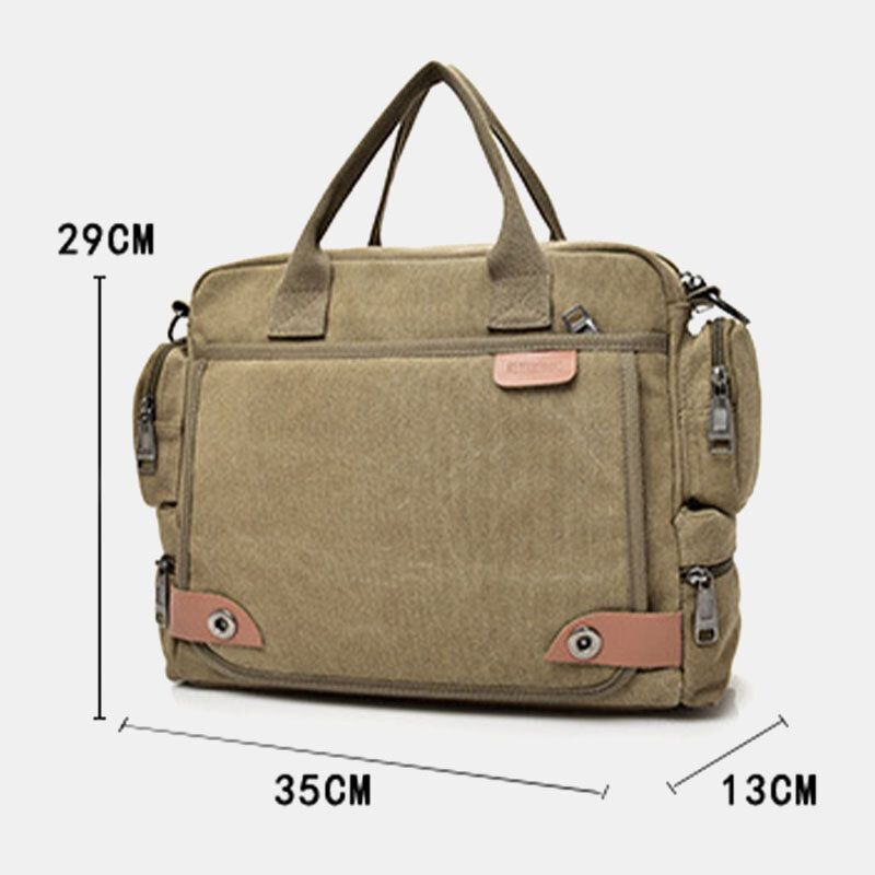 Män Canvas Stor Kapacitet Flerfickor Casual 133 Tums Bärbar Datorväska Crossbody-väskor Axelväska Portfölj