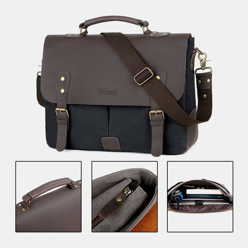 Män Canvas Stor Kapacitet Skydd Dragkedja Vintage Business Messenger Bag Laptopväska Crossbody Bag Handväska