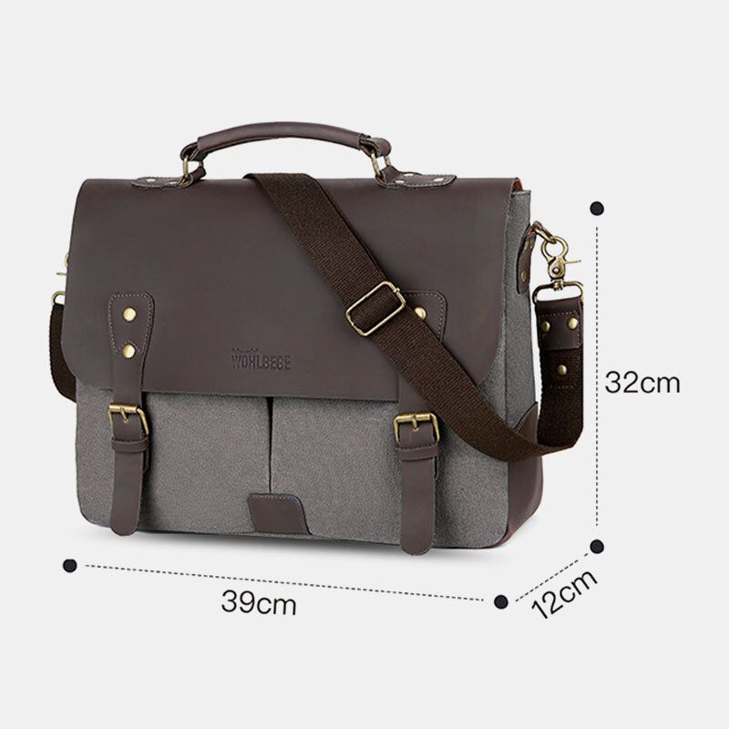 Män Canvas Stor Kapacitet Skydd Dragkedja Vintage Business Messenger Bag Laptopväska Crossbody Bag Handväska