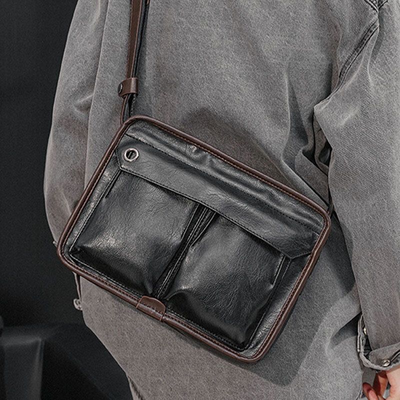 Män Dubbellager Crossbody-väskor Med Flera Fickor Mode Casual Hörlurar Håldesign 14-tums Bärbar Datorväska Axelväska