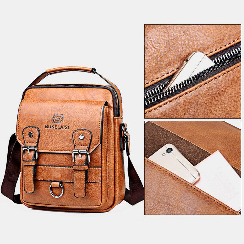 Män Konstläder Flerfickor Stöldskydd Flerlager Vattentät Business Crossbody-väska