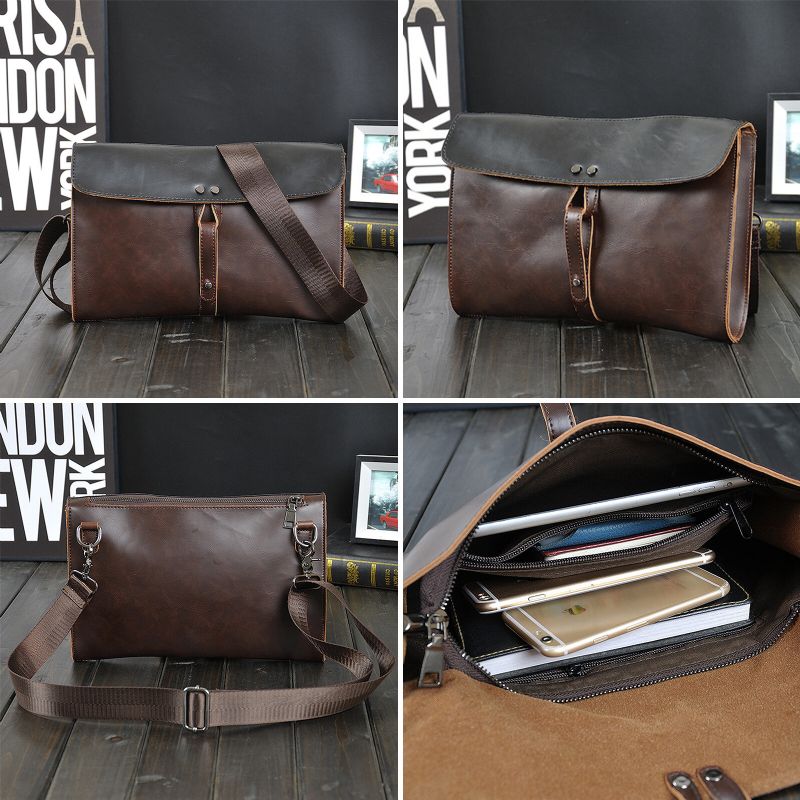 Män Konstläder Vintage Crossbody-väska Med Stor Kapacitet 133 Tums Handväska För Laptop Interiör