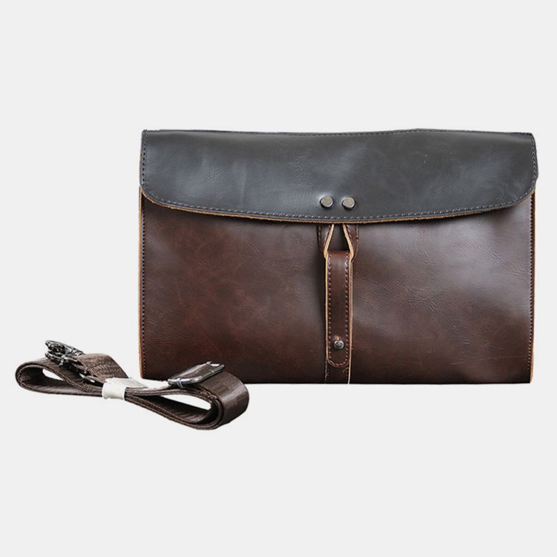 Män Konstläder Vintage Crossbody-väska Med Stor Kapacitet 133 Tums Handväska För Laptop Interiör