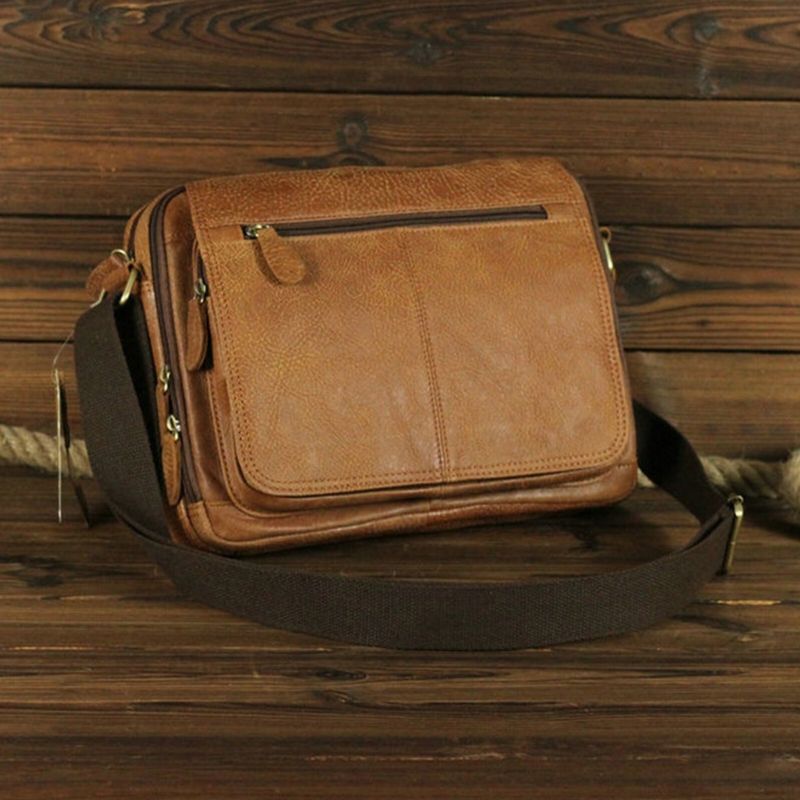 Män Konstläder Vintage Dragkedja Design Crossbody-väska Retro Väska Med Stor Kapacitet