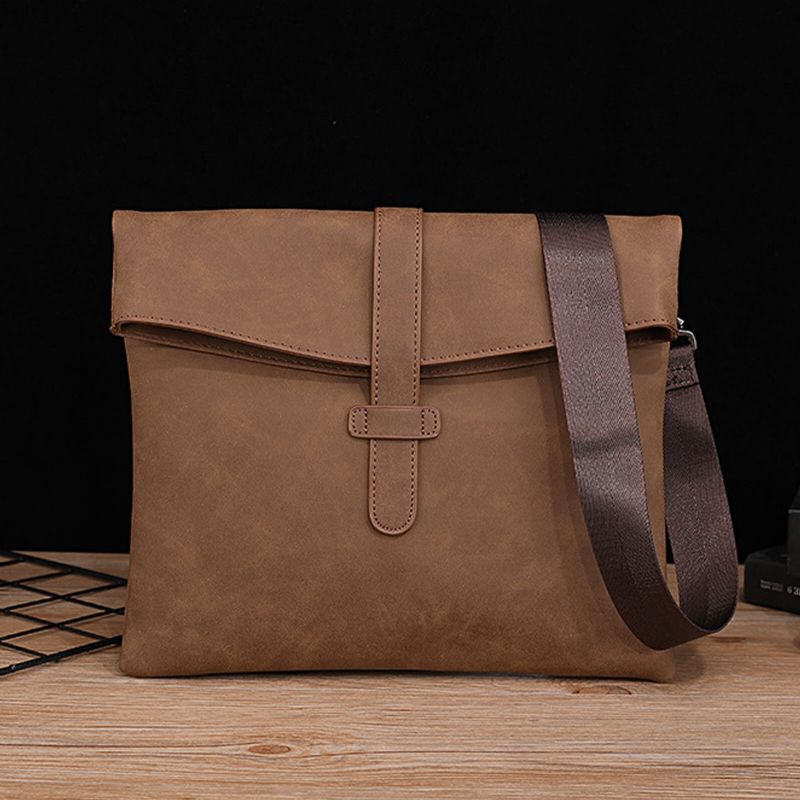 Män Konstläder Vintage Stor Kapacitet Messenger Bag 14 Tums Laptop Casual Handväska