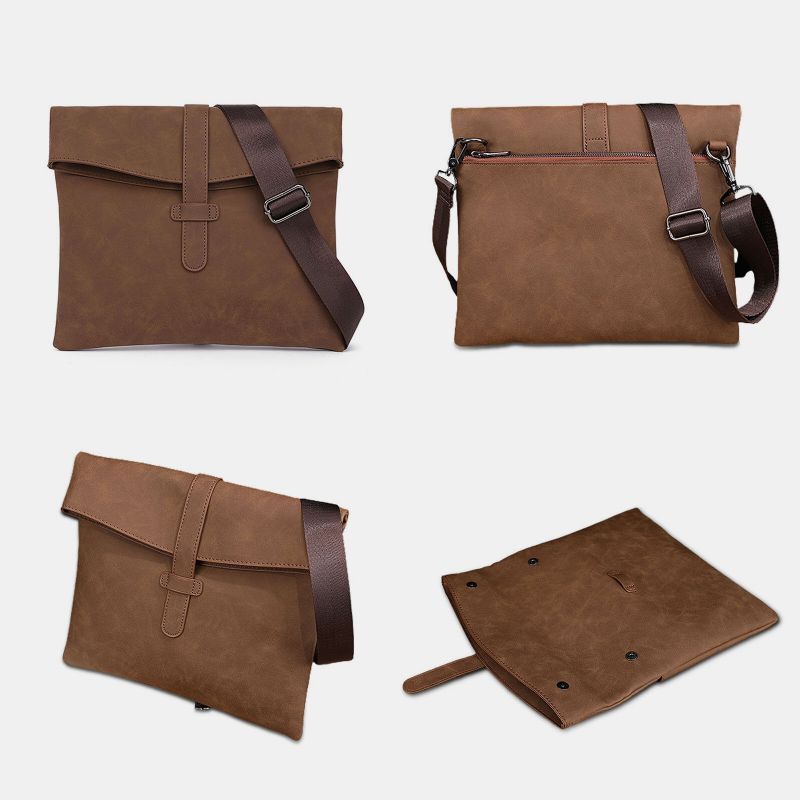 Män Konstläder Vintage Stor Kapacitet Messenger Bag 14 Tums Laptop Casual Handväska