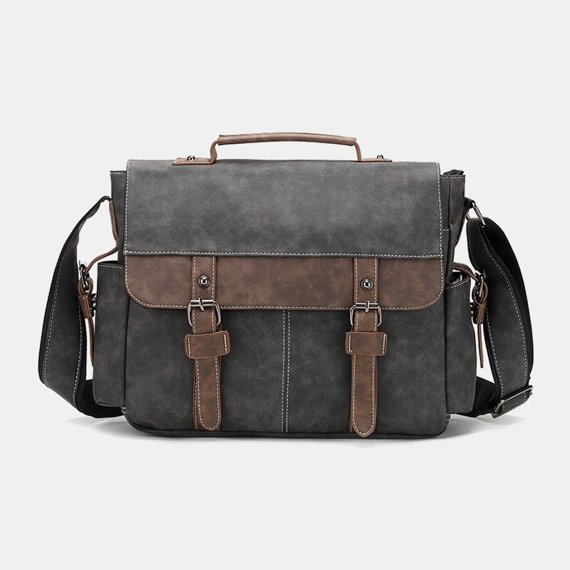 Män Pu Läder Flap-over Crossbody-väskor Med Stor Kapacitet Casual Fashion Messenger-väska Med Flera Fickor Handväska Axelväska