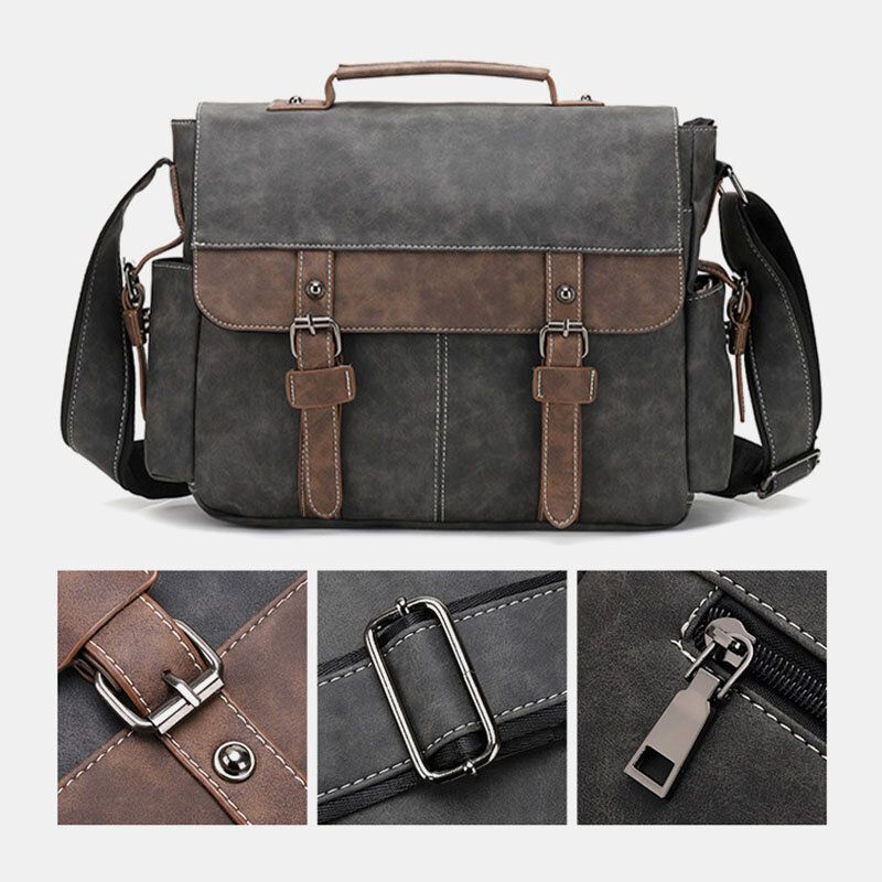 Män Pu Läder Flap-over Crossbody-väskor Med Stor Kapacitet Casual Fashion Messenger-väska Med Flera Fickor Handväska Axelväska