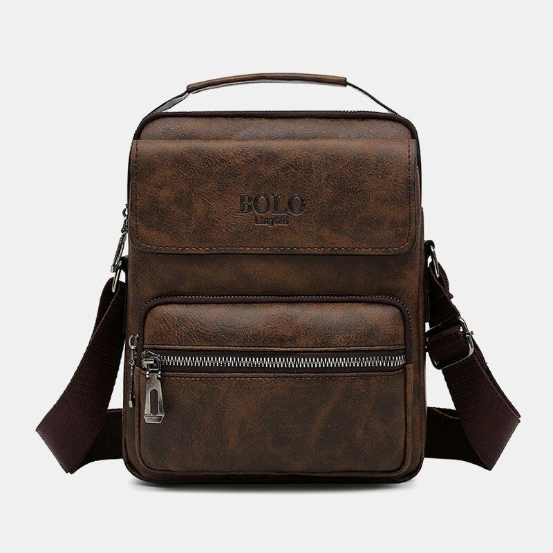 Män Pu Läder Multi-pocket Anti-stöld Messenger Bag Crossbody Väskor Axelväska Handväska Portfölj