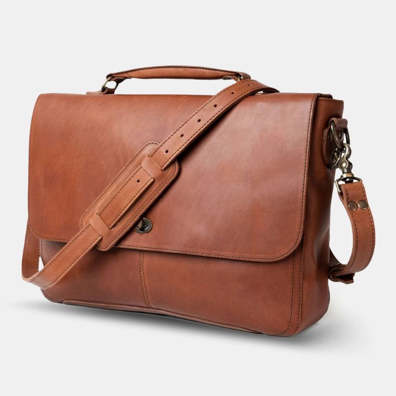 Män Pu Läder Multifunktion Vintage 156 Tums Bärbar Dator Stöldskyddsväska Messenger Bag Crossbody Bag