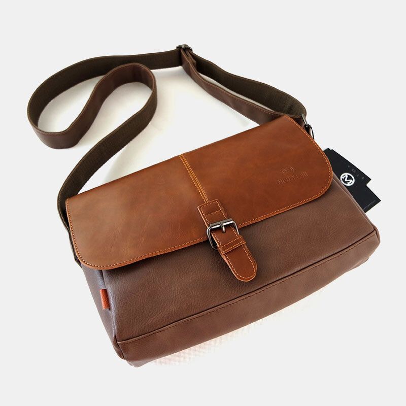 Män Pu Läder Stor Kapacitet Stöldskyddsskydd Dragkedja Vintage Casual Messenger Bag Crossbody Bag Axelväska