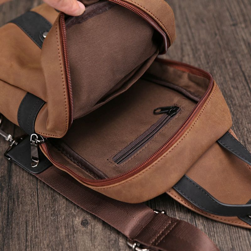 Män Pu Läder Vintage Bröstväska Med Stor Kapacitet Utomhus Bärbar Crossbody-väska Vattentät Axelväska