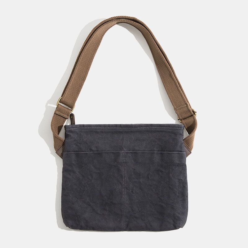 Män Simple Oil Wax Canvas Messenger Bag Vattentät Förstärkt Polyester Webbing Crossbody Bag Axelväska