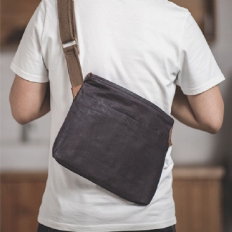 Män Simple Oil Wax Canvas Messenger Bag Vattentät Förstärkt Polyester Webbing Crossbody Bag Axelväska