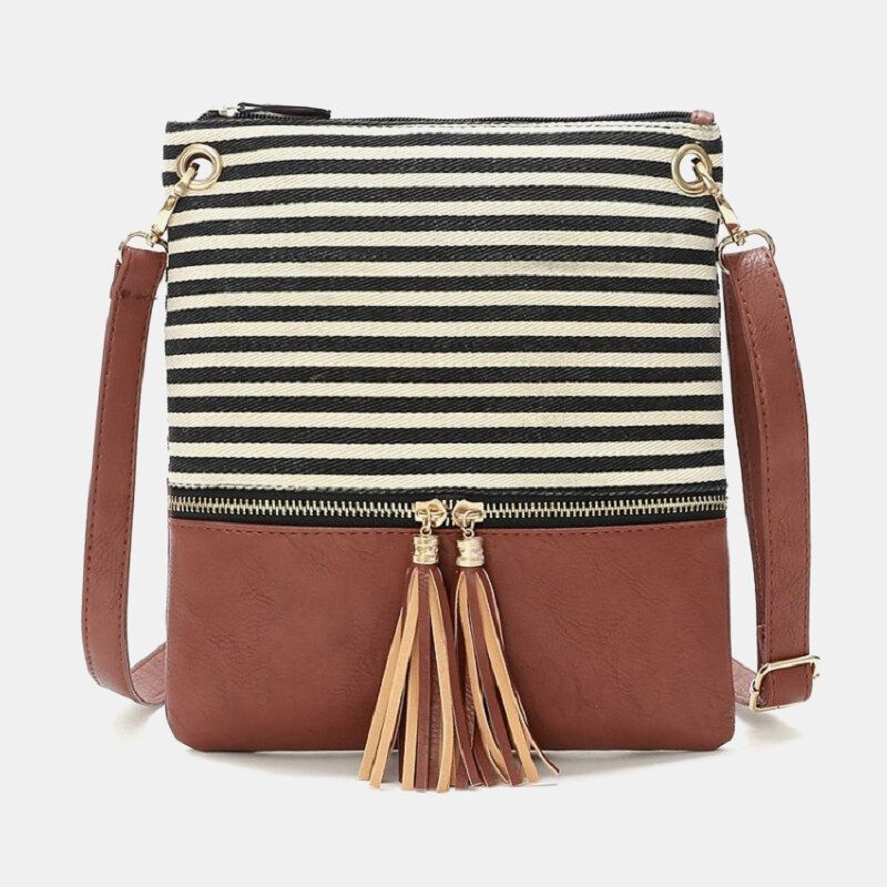 Randig Tofs För Kvinnor Casual Canvas Crossbody-väska Axelväska