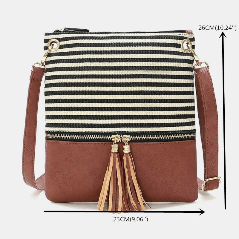 Randig Tofs För Kvinnor Casual Canvas Crossbody-väska Axelväska