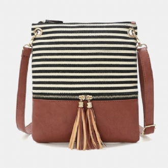 Randig Tofs För Kvinnor Casual Canvas Crossbody-väska Axelväska