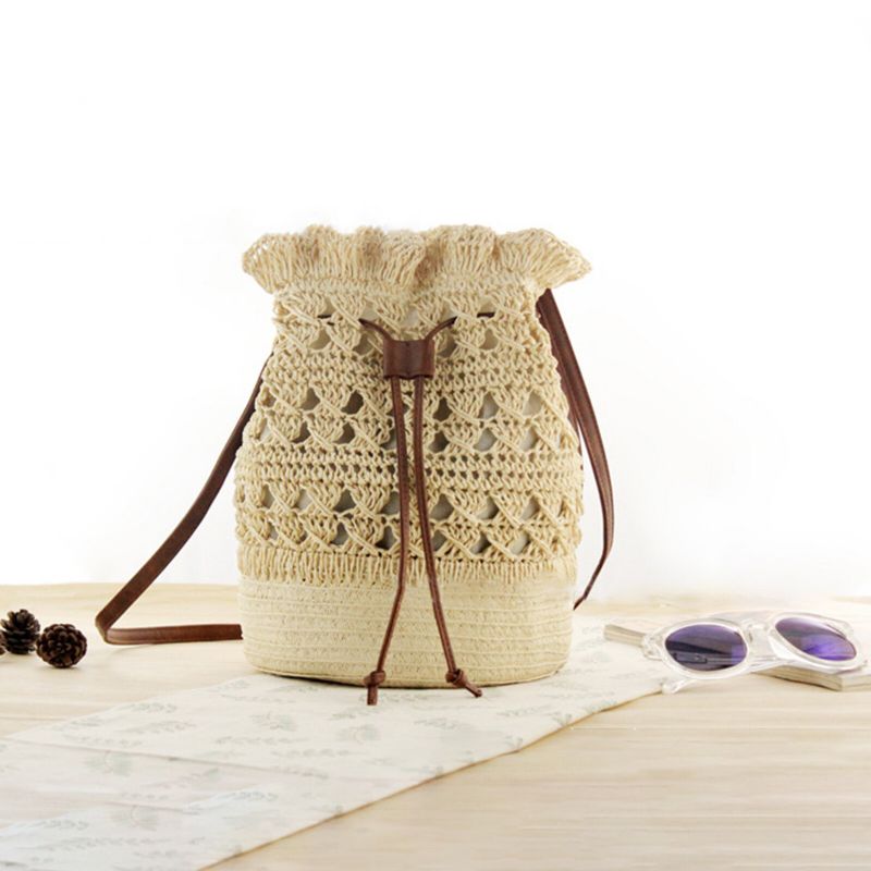 Strawn Bohemian Snygg Lättvikt Crossbody Bag Beach Bucket Bag