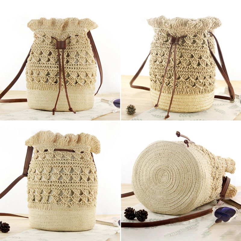 Strawn Bohemian Snygg Lättvikt Crossbody Bag Beach Bucket Bag