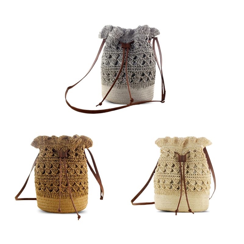 Strawn Bohemian Snygg Lättvikt Crossbody Bag Beach Bucket Bag