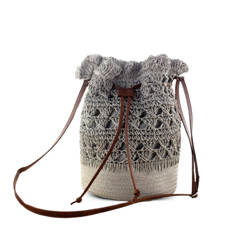 Strawn Bohemian Snygg Lättvikt Crossbody Bag Beach Bucket Bag