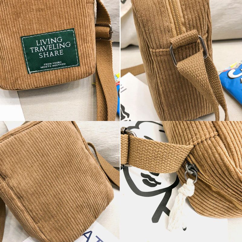 Unisex Corduroy Retro Mini Universal Outdoor Phone Bag Crossbody Bag Axelväska