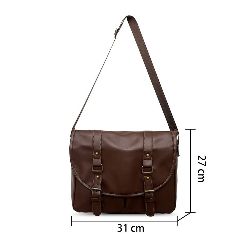 Unisexual Konstläder Vintage Stor Kapacitet Multi Slot Messenger Bag Slitstark Crossbody-väska