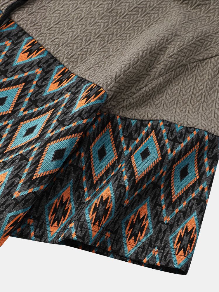 Argyle Patchwork Herr I Etnisk Stil Med Kortärmade Huvtröjor