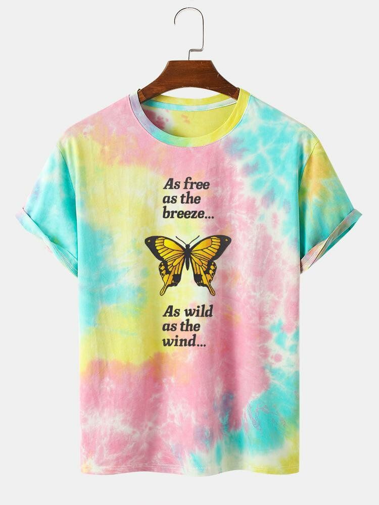 Casual Butterfly Letter Print Street Tie Dye Kortärmade T-shirts För Män