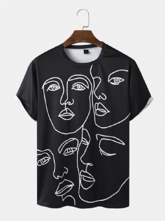 Casual Face Line Graphics T-shirts För Män