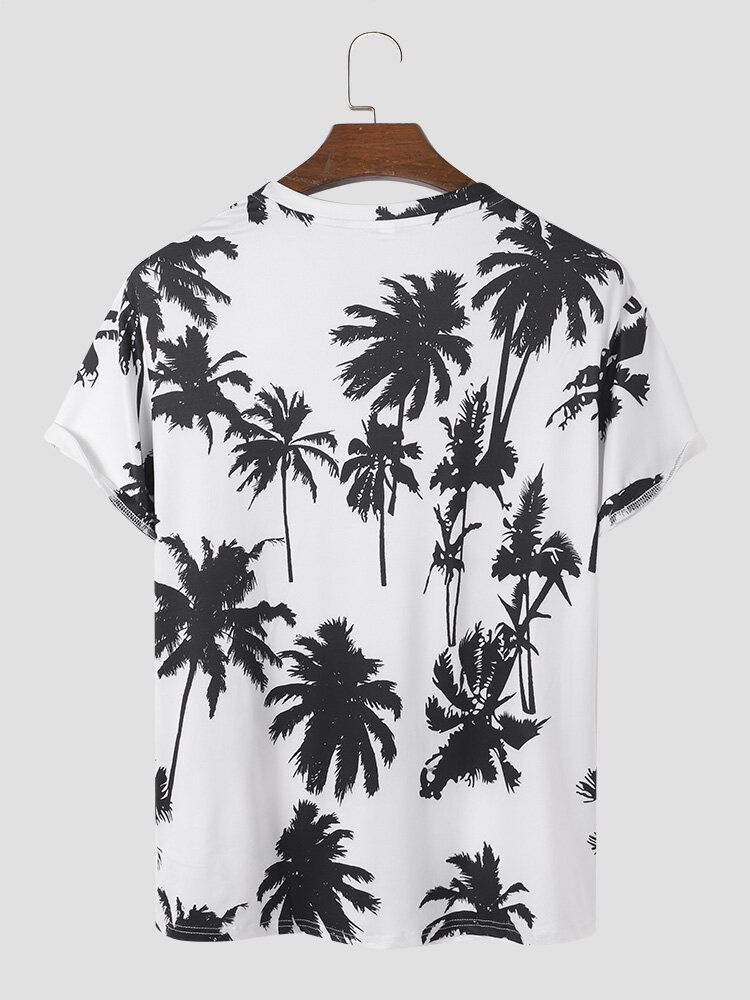 Coconut Tree Print Crew Neck Holiday Kortärmade T-shirts För Män