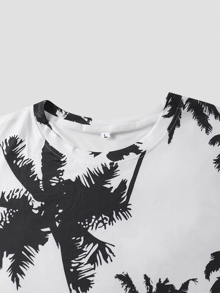 Coconut Tree Print Crew Neck Holiday Kortärmade T-shirts För Män