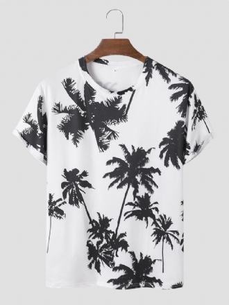 Coconut Tree Print Crew Neck Holiday Kortärmade T-shirts För Män