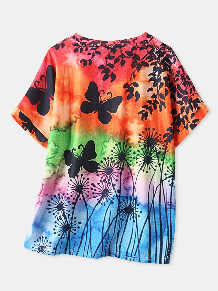 Dam All Over Butterfly Print Rund Neck Casual Kortärmade T-shirts