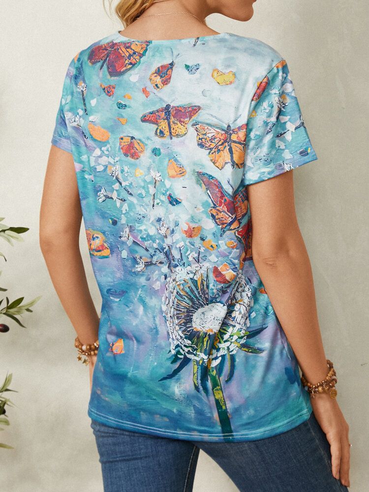 Dam All Over Butterfly Print V-ringad Casual Kortärmade T-shirts