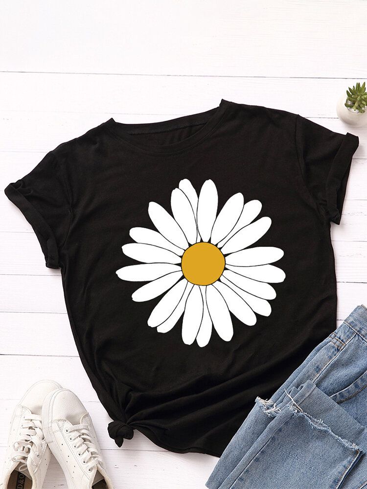 Dam Daisy Blommönster O-ringad Casual Kortärmade T-shirts